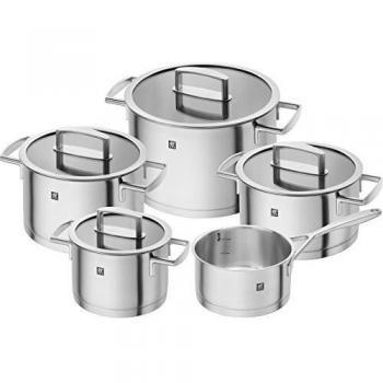 ZWILLING Juego de ollas de 5 Piezas, 4 Tapas, Apto para Inducción, Acero Inoxidable, Vitality