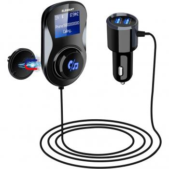 Transmisor FM Coche bluetooth ELEGIANT Adaptador Manos Libres USB 2.4A Cargador coche inalámbrico magnético pantalla LED 1.4 soporta tarjeta TF Compatible con BQ iPhone Samsung HTC Huawei LG Xiaomi
