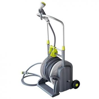 Enrollador de manguera a pedal 25 m portátil con manguera gris - DEVP25