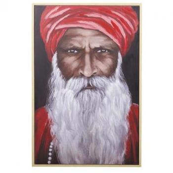Cuadro Hombre Pintado a Mano Marco 80x4x120 Cm - Decoración de Pared Multicolor
