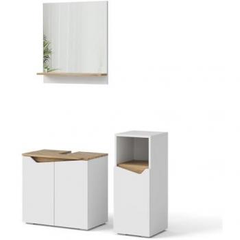 Conjunto de muebles de baño Vicco Marelle, Blanco/Artisan, 3 piezas, con mueble alto