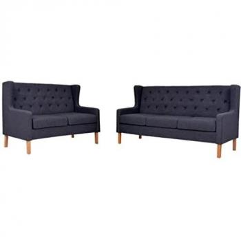 vidaXL Set Sofás 2 Piezas Tela Gris Asiento Sillón Taburete Banquillo Banca