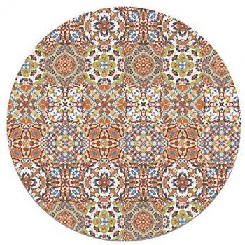 Alfombra Vinílica Redonda Baldosa Hidráulica Oriental Original 150x150 cm - Antideslizante e Ignífuga para Cocina y Salón