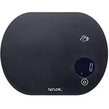 Taylor Pro Balanza Digital de Cocina con Función Táctil de Peso con Tara, Compacta, Nivel Profesional con Alta Precisión, Negro, Gran Capacidad de hasta 5,5 kg