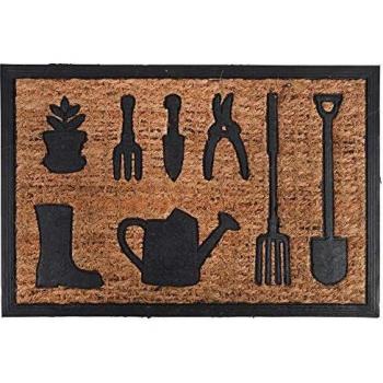 Alfombra de entrada de coco y goma - Diseño de herramientas de jardín - 60 x 40 cm - Multicolor