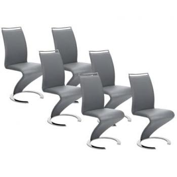 Conjunto de 6 sillas TWIZY - Simil piel gris - Estructura de metal cromado