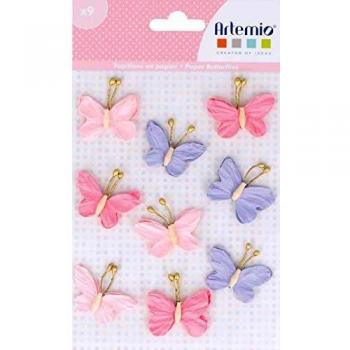 Mariposas de Papel Artemio Lovely Swan - 9 Unidades en Rosas y Violetas (3.5 cm)