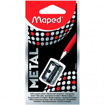 Maped - Material Escolar - Sacapuntas Satélite - Pack con 30 Sacapuntas de Metal - Tienen 1 Orificio para Afilar - Tamaño Compacto para el Estuche - Forma Ergonómica - 2 Colores Diferentes