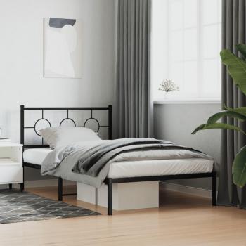 Cama individual con cabecero de metal negro 107x203 cm