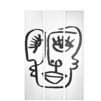 Biombo Blanco Negro Lienzo 122 x 2,5 x 180 cm Cara
