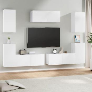 Set de muebles para TV 7 piezas madera contrachapada blanco 80x30x30 cm