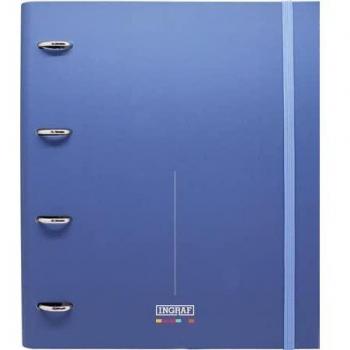 Carpeta Ingraf 350763 de cartón A4 con 4 anillas, incluye recambio de 100 hojas cuadrícula de 90 gramos, color azul
