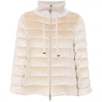 Herno Women's Ribbed Velvet Down Jacket, Beige, Size 42, PI00125DR