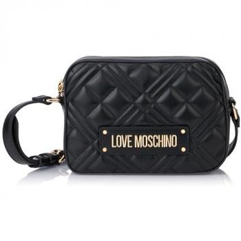Love Moschino Quilted Black Ecoleather Shoulder Bag with Metallic Logo, Cross Body Bag, Female, Size: ONE SIZE, Dimensions: 20 cm