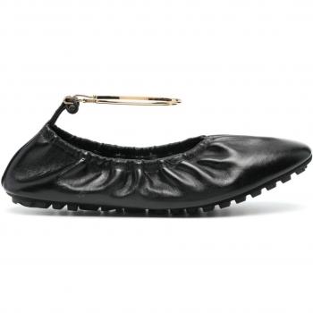 Fendi Filo Leather Ballerina Flat Sandals in Black, Size 40