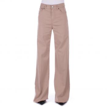 Dondup Women's Wide Beige Trousers with Logo Back Pocket