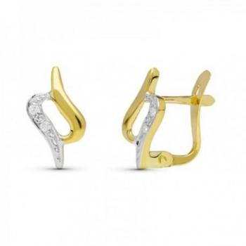 Pendientes de oro bicolor 18k para niña de Primera Comunión con circonitas lisas y formas combinadas de 11 mm.