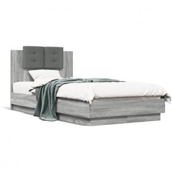 Cama solar con cabecero y LED Sonoma gris 75x190 cm