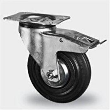 Rueda giratoria D125mm de caucho negro con platina pivotante y freno - AVL
