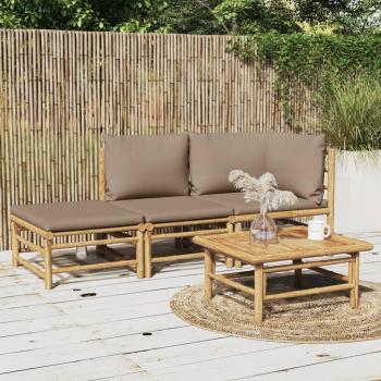 vidaXL 3-Piece Bamboo Garden Lounge Set with Taupe Cushions