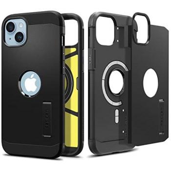 Funda Protectora Spigen Tough Armor MagSafe para iPhone 14 - Negra, Polycarbonate y TPU, Resistente a Impactos