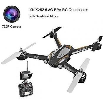 XK X252 5.8G FPV 7CH 6-Axis Gyro Drone RC Quadcopter RTF 1804 Brushless Motor, with 720P Camera -Black