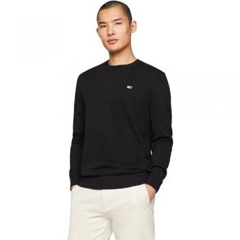Tommy Jeans Men's Black Organic Cotton Round-neck Knitwear Sweater - Size L