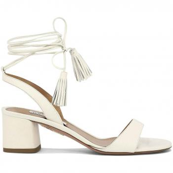 Aquazzura Women's Alu 50 High Heel Sandals in White, Size 6 US (36 EU), Nappa Leather