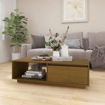 Mesa de centro de madera maciza de pino marrón ámbar 110x50x33,5 cm
