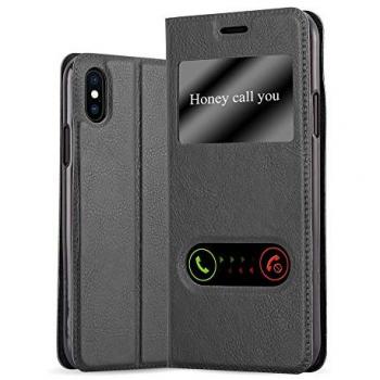 Funda Libro para Apple iPhone X / XS en Negro Cometa - Protección con Cierre Magnético, Función de Soporte y 2 Ventanas de Visualización