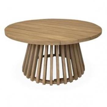 Mesa de Centro de Jardín de Madera Clara, 80cm, Modelo Oviedo, Dimensiones 80x80x40 cm
