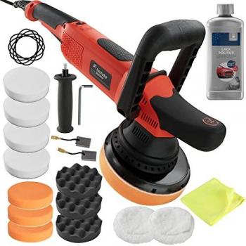 Pulidora Orbital Excéntrica K7250 - Set de 16 Piezas, 810W, Velocidad Regulable 2200–6300 RPM, Diseño Delgado y Ligero, Ideal para Pulir, Encerar y