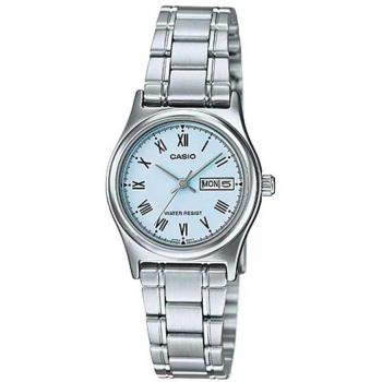 Casio LTP-V006D-2B Women's Silver Grey Dial Watch with Turquoise Accents