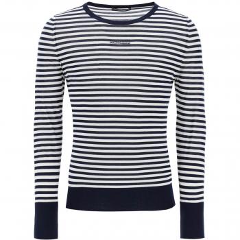 Dolce & Gabbana Lightweight Virgin Wool Pullover - Size 48 White, Round-neck Knitwear, Male, Multicolor