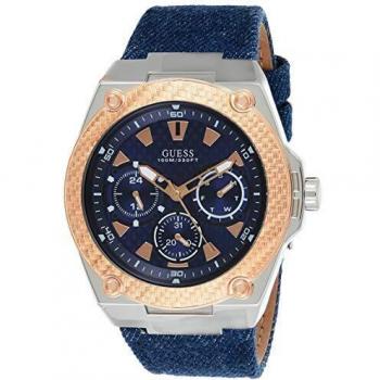 GUESS Men's Legency 45mm Blue Leather Band Steel Case Quartz Watch W1058G1
