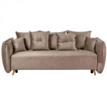 Sofá cama moderno de terciopelo marrón con almacenamiento, cojines adicionales y fundas extraíbles 234 x 104 x 77 cm
