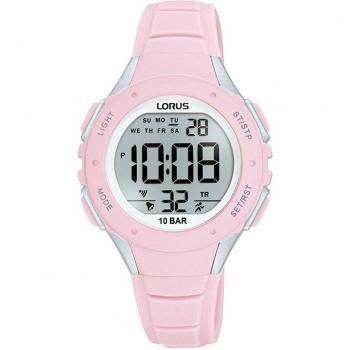 Reloj infantil Lorus Kids R2367PX9 de silicona con correa rosa.