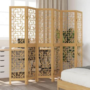 Biombo separador de habitaciones 6 paneles marrón de madera maciza Paulownia