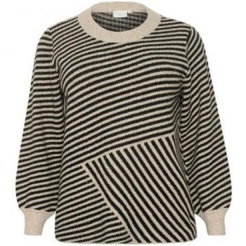 Kaffe Curve Women's Plus Size Round-Neck Knit Pullover - Black & Feather Gray Melange