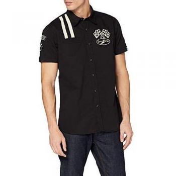 Camisa de Manga Corta Rockabilly GoodYear Shinrock para Hombre - Negro - Tallas S a XXL