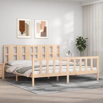 Cama con cabecero de madera maciza 180x200 cm color marrón Vidaxl