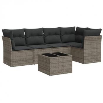6-Piece Grey Poly Rattan Garden Sofa Set with Cushions