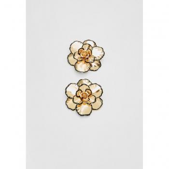 Gold Contrast Metal Flower Earrings