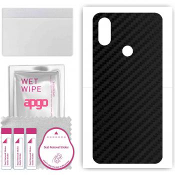 Autocolante de Protección Apgo para la Parte Trasera Compatible con Xiaomi Mi A2 (Mi 6X), Película Envoltura, Folio, Vinilo - Patrón Carbono Negro