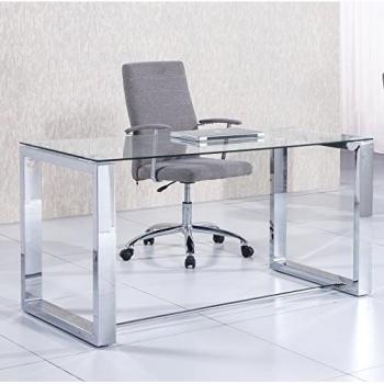 Office, Mesa de Estudio, Oficina, Office, Acabado en Cristal y Cromo, Medidas 140 cm