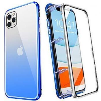 ZHIKE Funda para iPhone 11, Marco de Metal Magnético Frente y Parte Posterior Vidrio Templado Cobertura Pantalla Completa de una Pieza Color Degradado Diseño Antideslizante