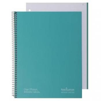 Cuaderno Navigator A4+ Cuadriculado 5x5 Verde Tapa Extradura Papel 80g 80 Hojas Microperforadas Espiral Cierre Coil-Lock
