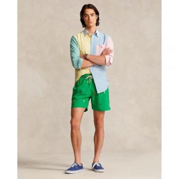 Ralph Lauren Men's Green Micro-Print Swim Trunks, Size S