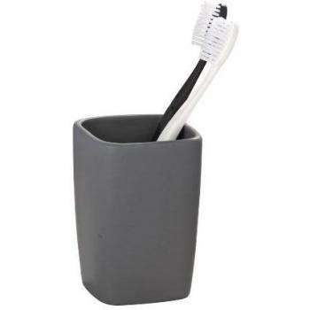 Wenko Faro Vaso para Cepillos de Dientes, Cerámica, Gris, 7.5x7.5x10.7 cm