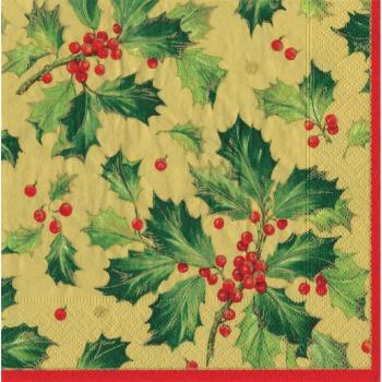 Caspari Entertaining con dorado Holly servilletas, oro, Pack de 20, 20 piezas
